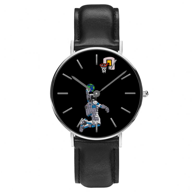 Style Décontracté Hommes Montre Dessin Animé Astronaute Et Terre Impression Pu Bracelet En Cuir Horloge Montres À Quartz