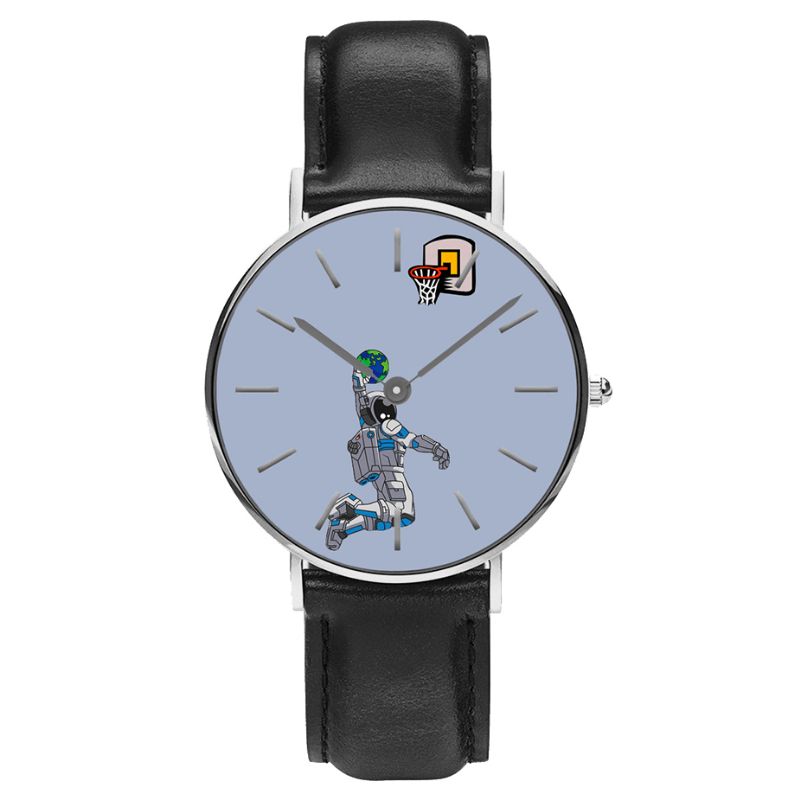 Style Décontracté Hommes Montre Dessin Animé Astronaute Et Terre Impression Pu Bracelet En Cuir Horloge Montres À Quartz