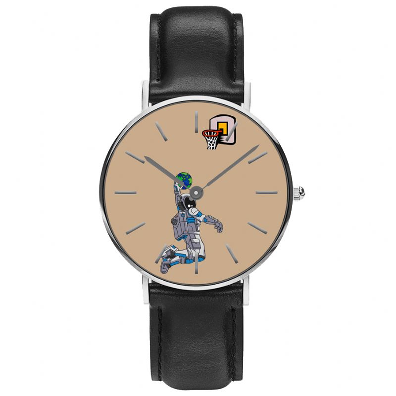 Style Décontracté Hommes Montre Dessin Animé Astronaute Et Terre Impression Pu Bracelet En Cuir Horloge Montres À Quartz