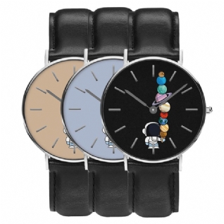 Style Décontracté Hommes Montre Dessin Animé Astronaute Étoile Glace Imprimer Pu Bracelet En Cuir Horloge Montres À Quartz