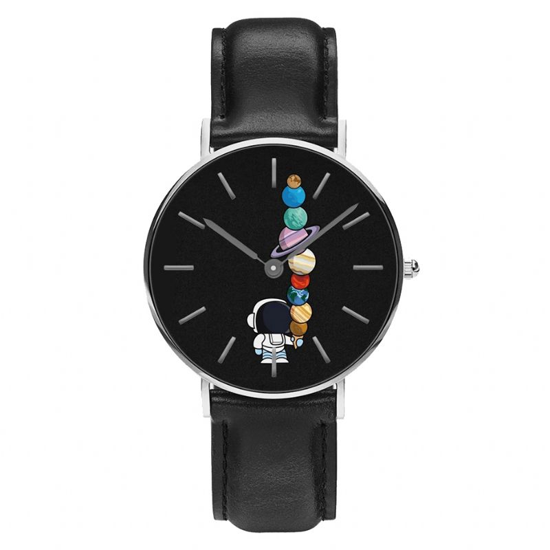 Style Décontracté Hommes Montre Dessin Animé Astronaute Étoile Glace Imprimer Pu Bracelet En Cuir Horloge Montres À Quartz