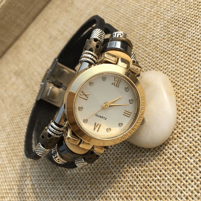 Style Décontracté Multicouche Hommes Bracelet Montre Chiffres Romains Alliage Cadran Montre À Quartz