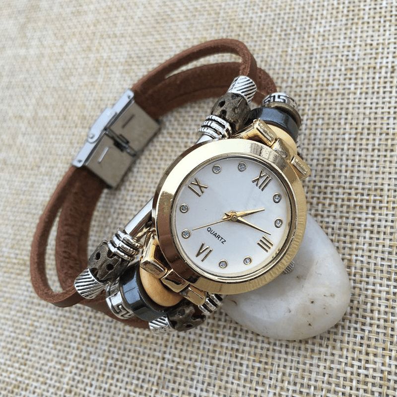 Style Décontracté Multicouche Hommes Bracelet Montre Chiffres Romains Alliage Cadran Montre À Quartz