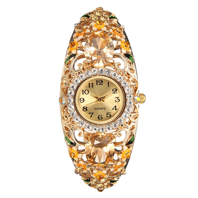 Style Rétro Dames Bracelet Montre Fleur Diamant Montre À Quartz