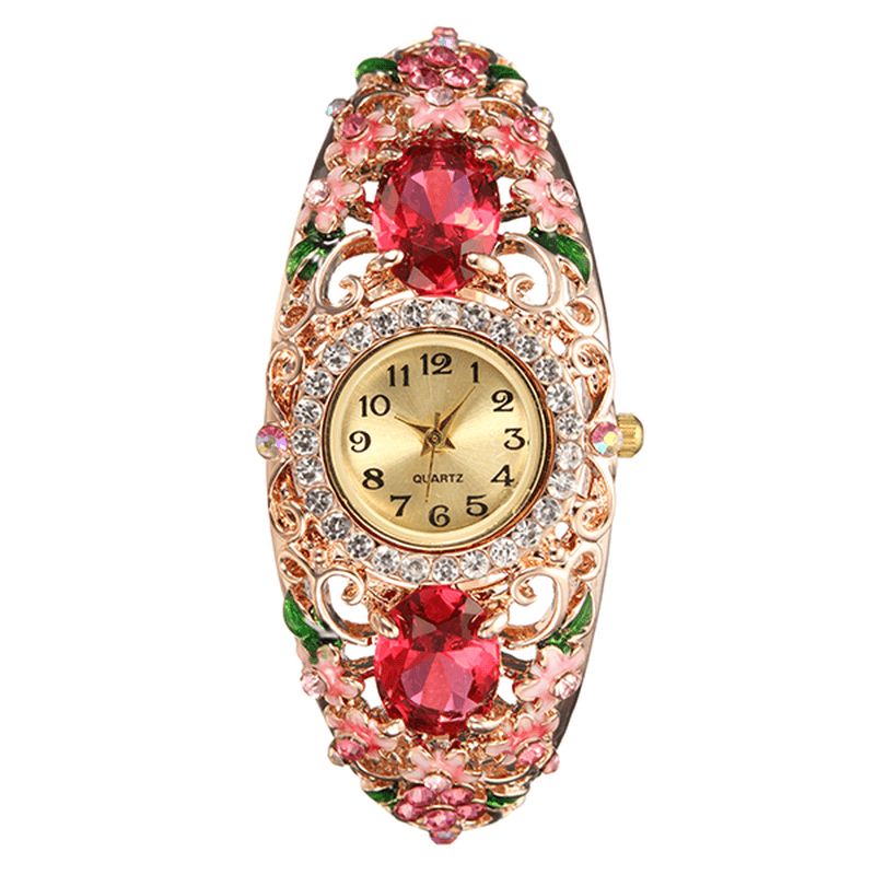 Style Rétro Dames Bracelet Montre Fleur Diamant Montre À Quartz