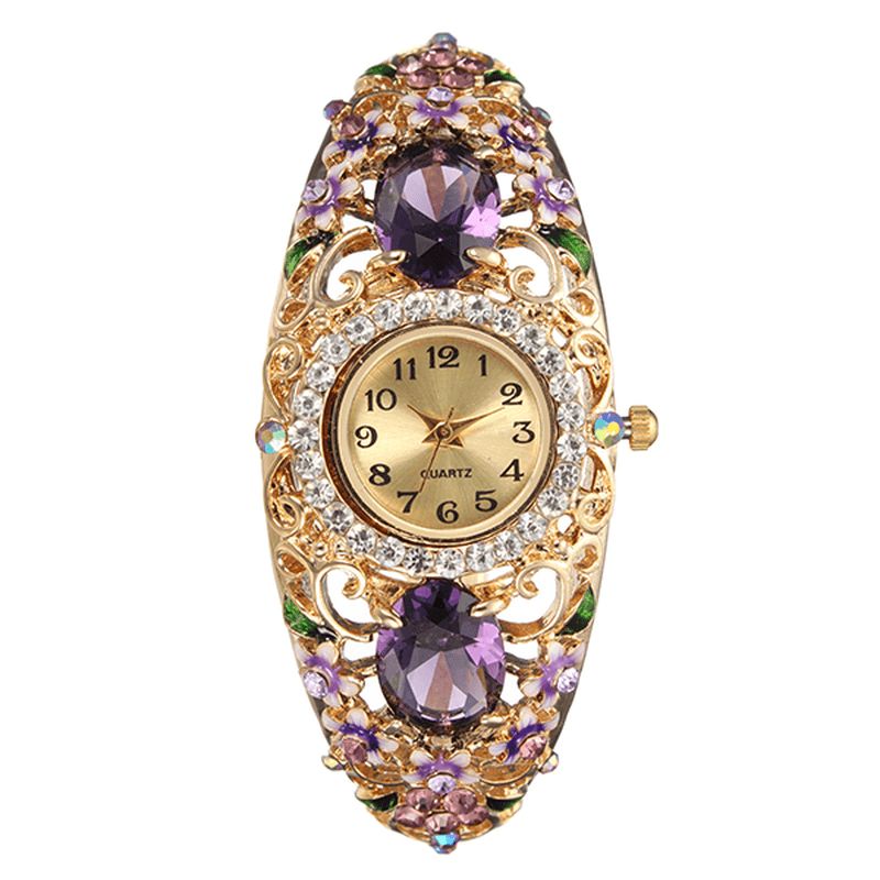 Style Rétro Dames Bracelet Montre Fleur Diamant Montre À Quartz