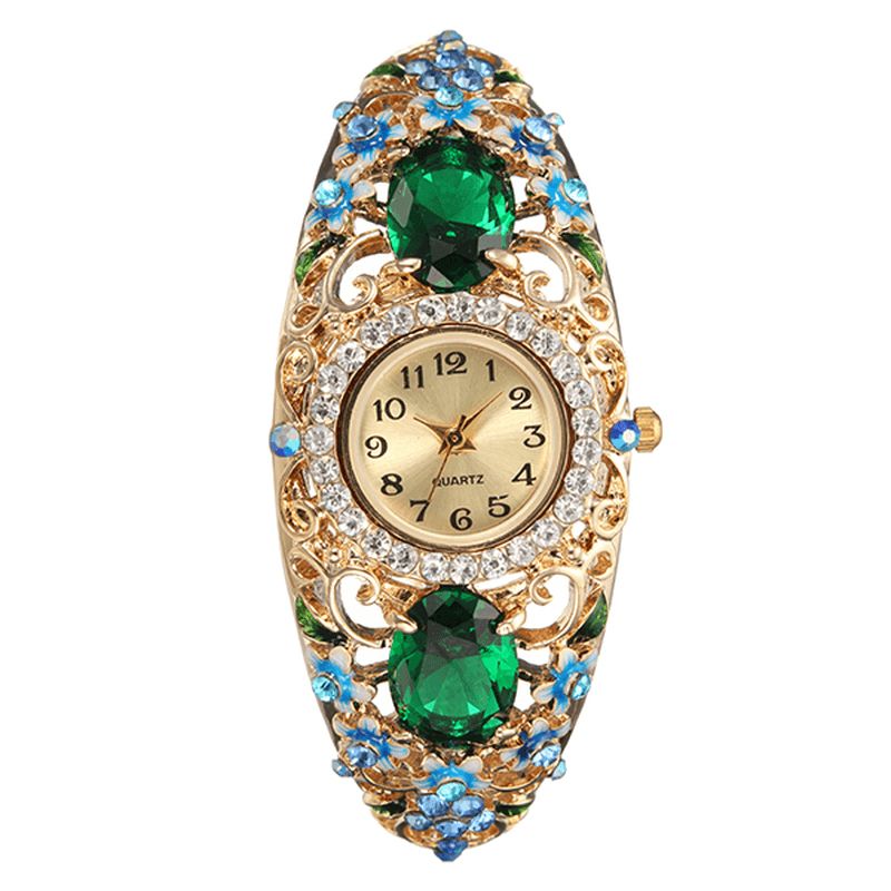 Style Rétro Dames Bracelet Montre Fleur Diamant Montre À Quartz