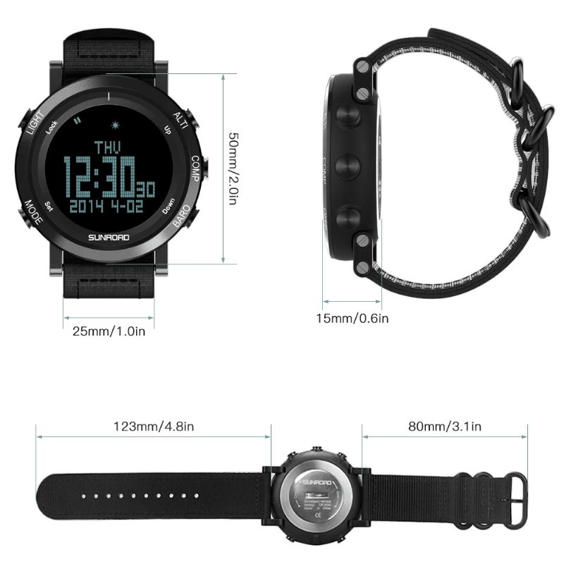 Sunroad Fr851 Multifonction El Rétro-éclairage Pression Atmosphérique Chronographe Boussole Prévisions Météo 5atm Étanche Extérieur Hommes Montre Numérique