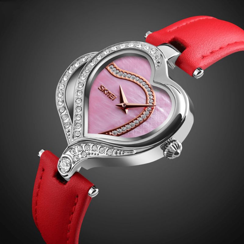 Sweet Love Mode Style Femmes Montres Cristal Bracelet En Cuir Montre À Quartz