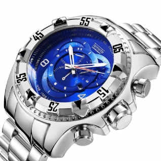 Temeite 020g Hommes Montre Affaires Étanche Lumineux En Acier Inoxydable Calendrier Trois Yeux Montre À Quartz