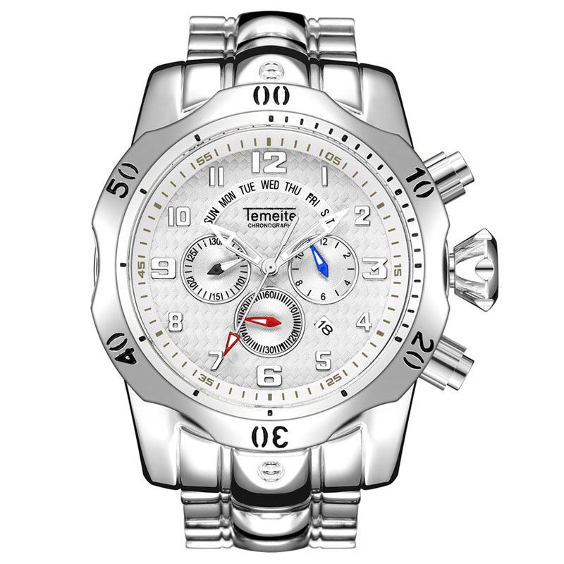 Temeite Grand Cadran Hommes Montre D'affaires Calendrier Lumineux Multifonctionnel Montre À Quartz Étanche