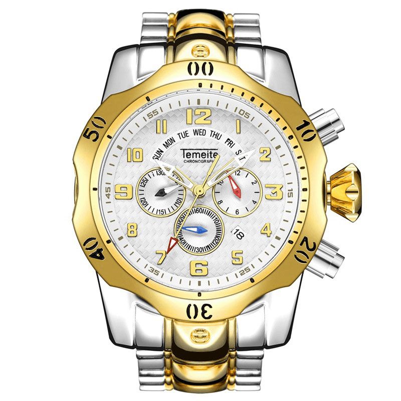 Temeite Grand Cadran Hommes Montre D'affaires Calendrier Lumineux Multifonctionnel Montre À Quartz Étanche