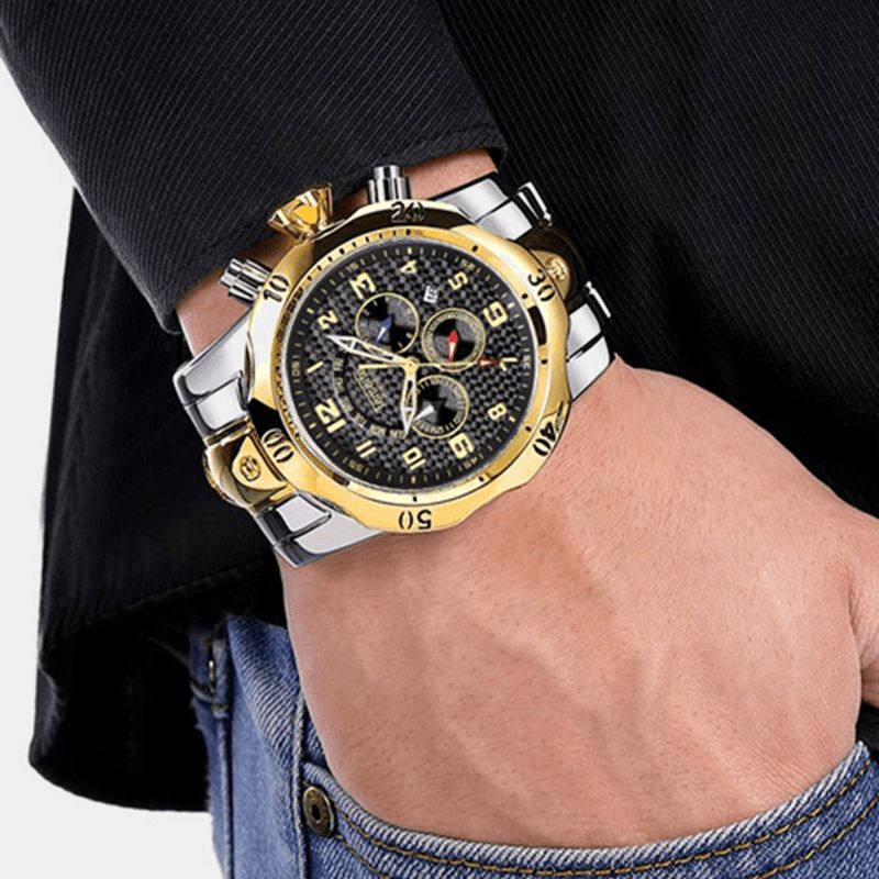 Temeite Grand Cadran Hommes Montre D'affaires Calendrier Lumineux Multifonctionnel Montre À Quartz Étanche