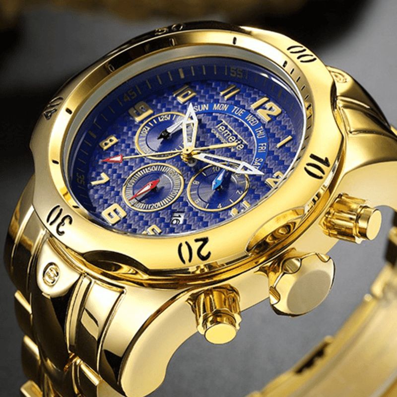 Temeite Grand Cadran Hommes Montre D'affaires Calendrier Lumineux Multifonctionnel Montre À Quartz Étanche