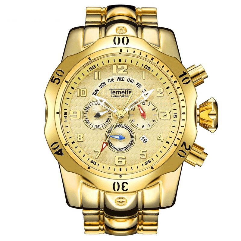 Temeite Grand Cadran Hommes Montre D'affaires Calendrier Lumineux Multifonctionnel Montre À Quartz Étanche