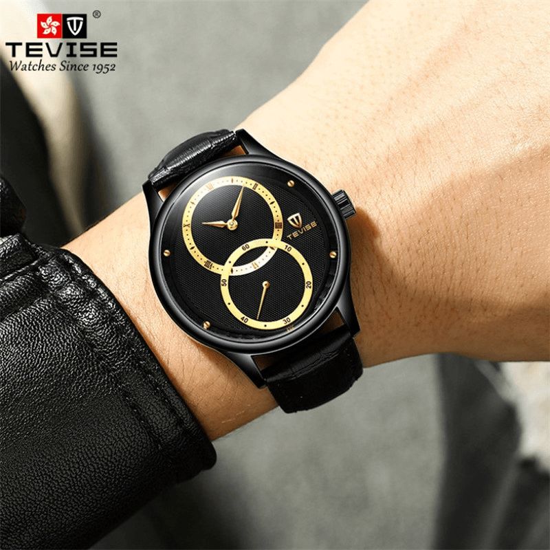 Tevise 820c Montre Mécanique Automatique De Style Décontracté Affichage 24 Heures Bracelet En Cuir Véritable Montre Pour Hommes