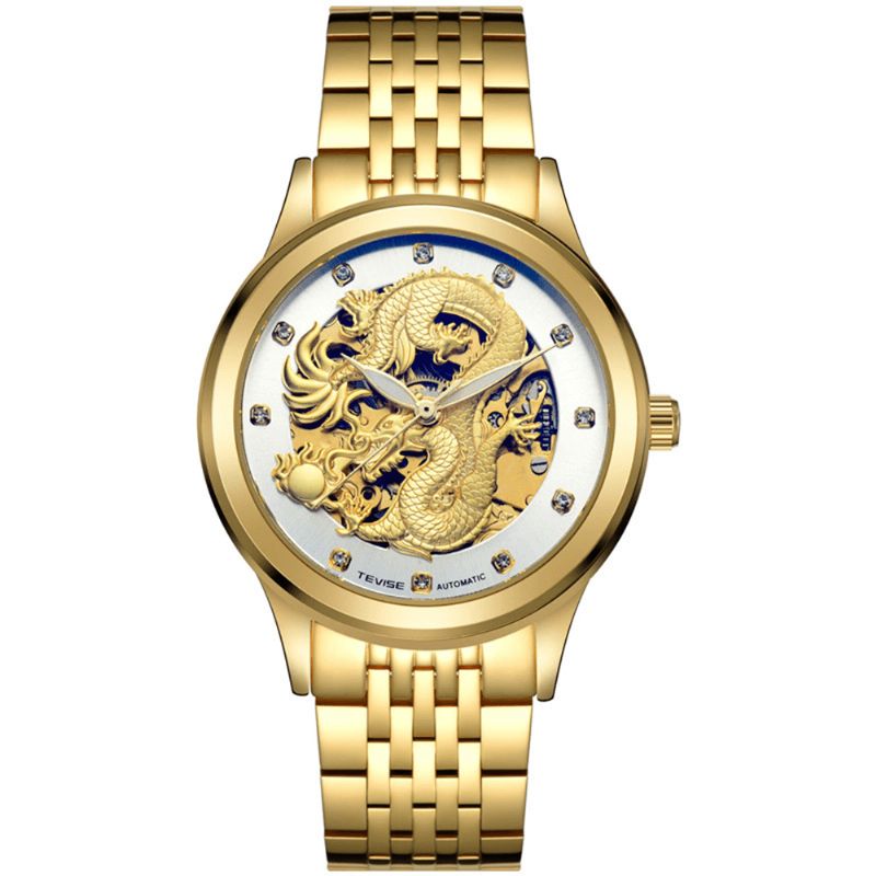 Tevise 9006 Montre Mécanique Hommes Femmes Creux Dragon Phoenix Motif Montre En Acier Inoxydable Montre