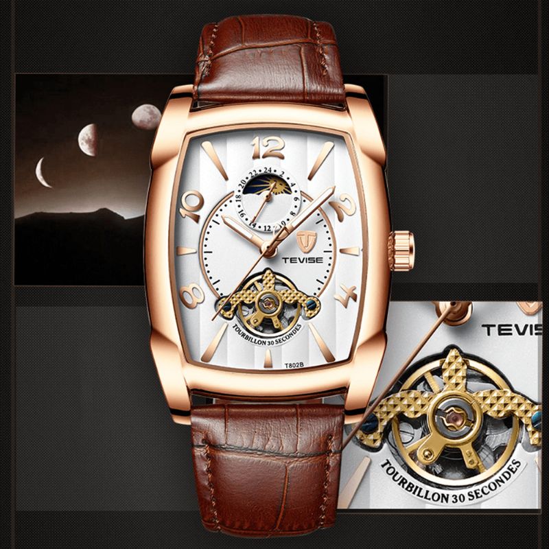 Tevise T802b Business Style Hommes Montre-bracelet Phase De Lune Affichage De La Date Montre Mécanique Automatique