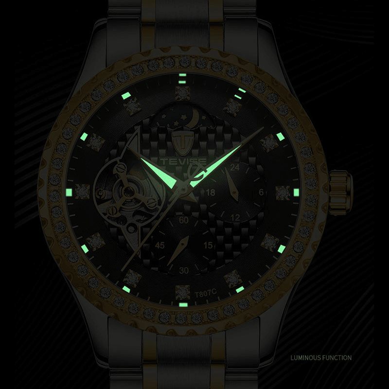 Tevise T807c Mode Hommes Montre Affichage Lumineux Bracelet En Acier Inoxydable Montre Mécanique