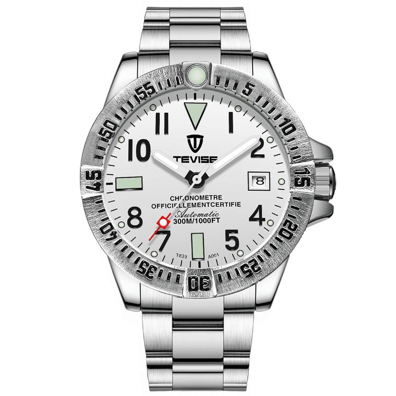 Tevise T839a Mode Hommes Montre 3atm Étanche Lumineux Affichage De La Date Bracelet En Acier Inoxydable Montre Mécanique