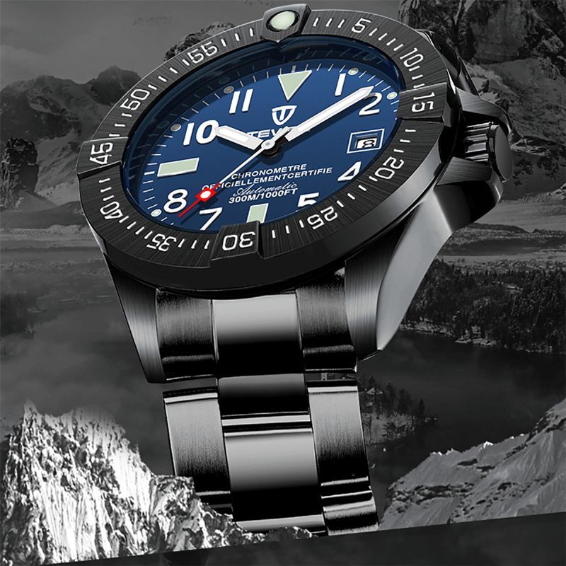 Tevise T839a Mode Hommes Montre 3atm Étanche Lumineux Affichage De La Date Bracelet En Acier Inoxydable Montre Mécanique