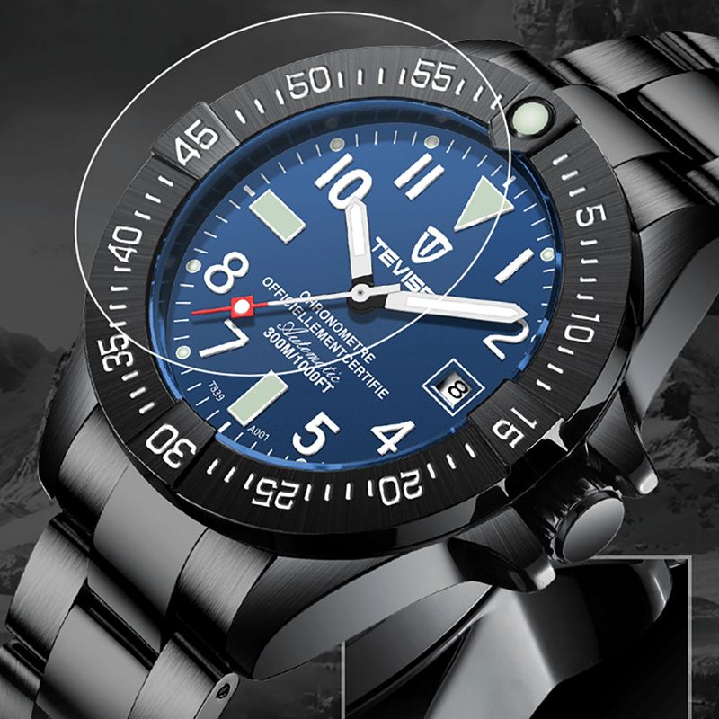 Tevise T839a Mode Hommes Montre 3atm Étanche Lumineux Affichage De La Date Bracelet En Acier Inoxydable Montre Mécanique