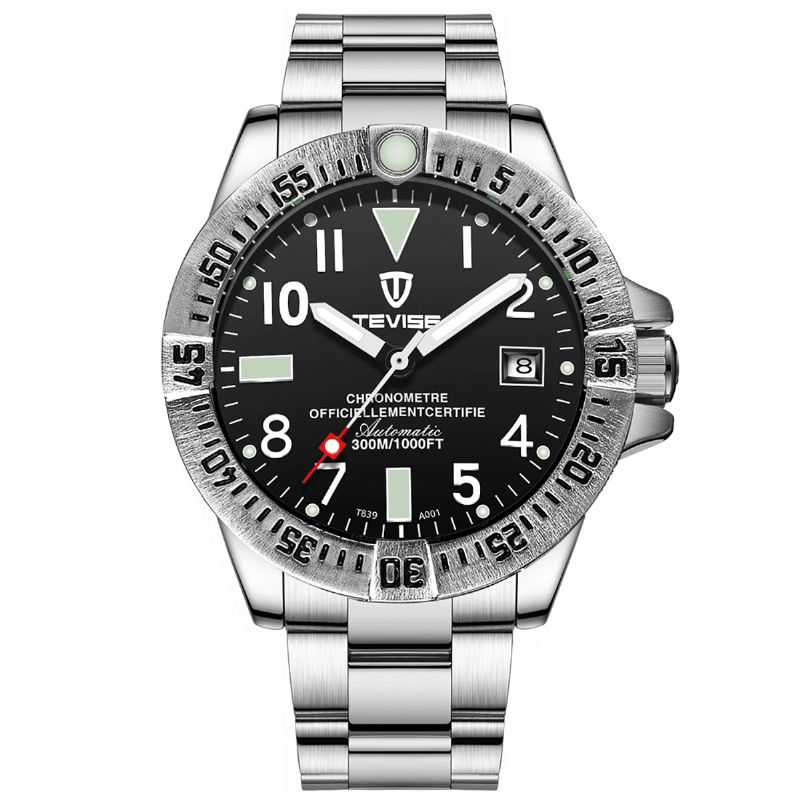 Tevise T839a Mode Hommes Montre 3atm Étanche Lumineux Affichage De La Date Bracelet En Acier Inoxydable Montre Mécanique