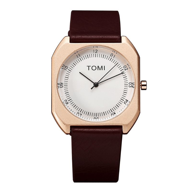 Tomi Mode Hommes Montre Cadran Ultra Mince Bracelet En Cuir Décontracté Montre À Quartz