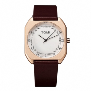 Tomi Mode Hommes Montre Cadran Ultra Mince Bracelet En Cuir Décontracté Montre À Quartz