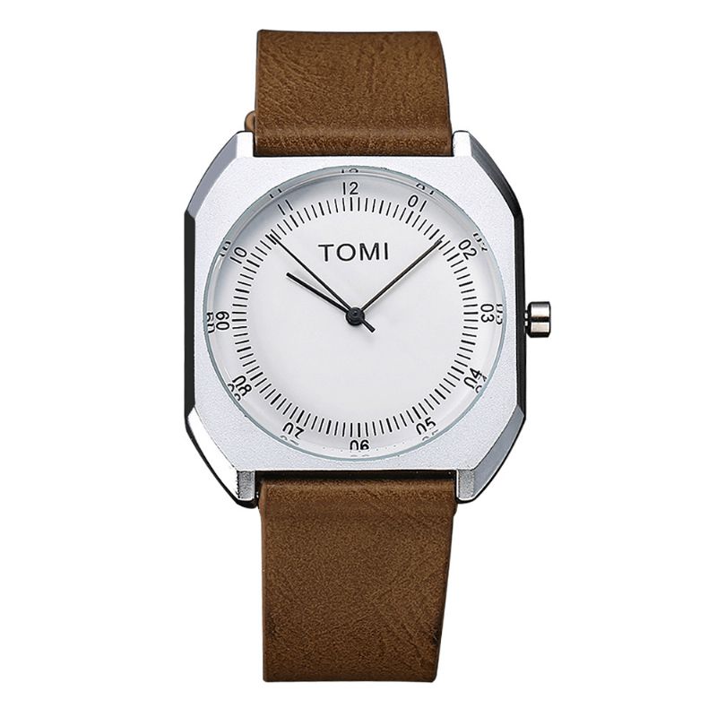 Tomi Mode Hommes Montre Cadran Ultra Mince Bracelet En Cuir Décontracté Montre À Quartz