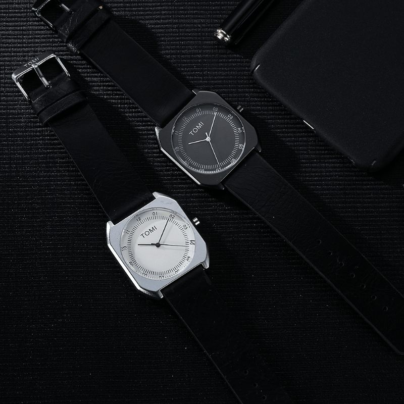 Tomi Mode Hommes Montre Cadran Ultra Mince Bracelet En Cuir Décontracté Montre À Quartz