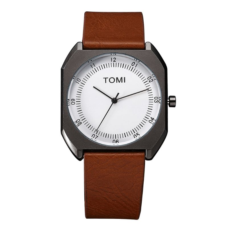 Tomi Mode Hommes Montre Cadran Ultra Mince Bracelet En Cuir Décontracté Montre À Quartz