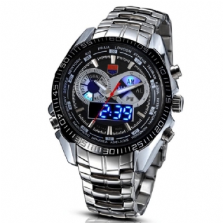 Tvg 468 Hommes Luxe Acier Bande Date Affichage Lumineux Mode Sport Double Affichage Montre Numérique