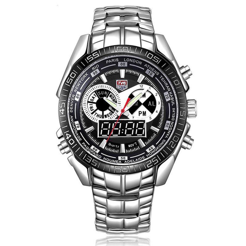 Tvg 468 Hommes Luxe Acier Bande Date Affichage Lumineux Mode Sport Double Affichage Montre Numérique