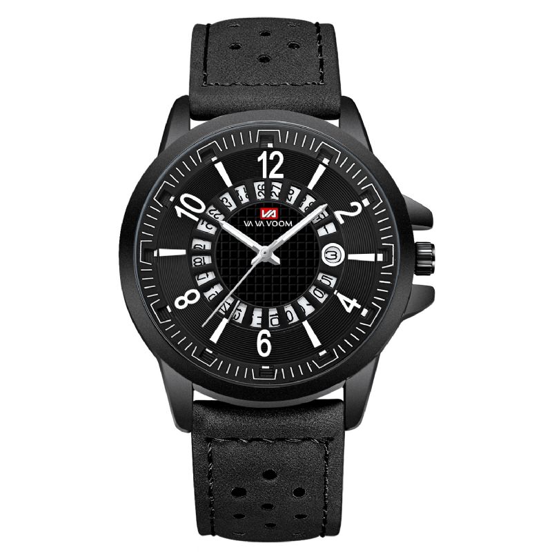 Va Va Voom Va-206 Affichage De La Date De Style Décontracté Montre À Quartz Extérieure Bracelet En Cuir Montre Pour Hommes