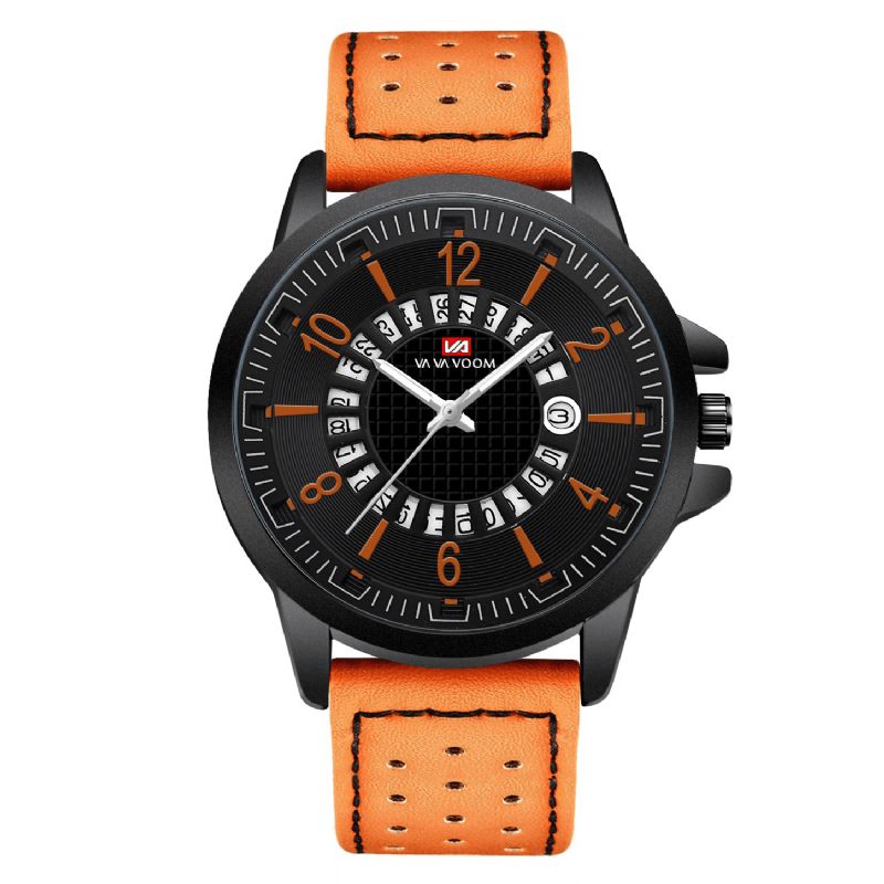 Va Va Voom Va-206 Affichage De La Date De Style Décontracté Montre À Quartz Extérieure Bracelet En Cuir Montre Pour Hommes