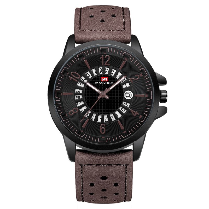 Va Va Voom Va-206 Affichage De La Date De Style Décontracté Montre À Quartz Extérieure Bracelet En Cuir Montre Pour Hommes