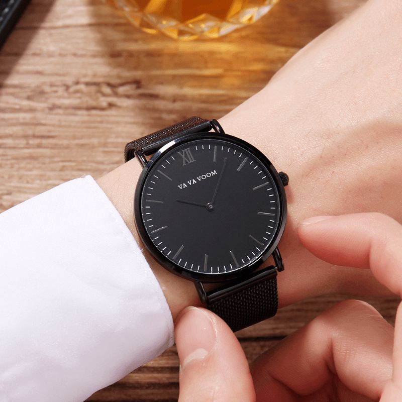 Va Va Voom Va-212 Montre À Quartz De Style Décontracté En Acier Complet Montre-bracelet Pour Hommes Ultra Minces