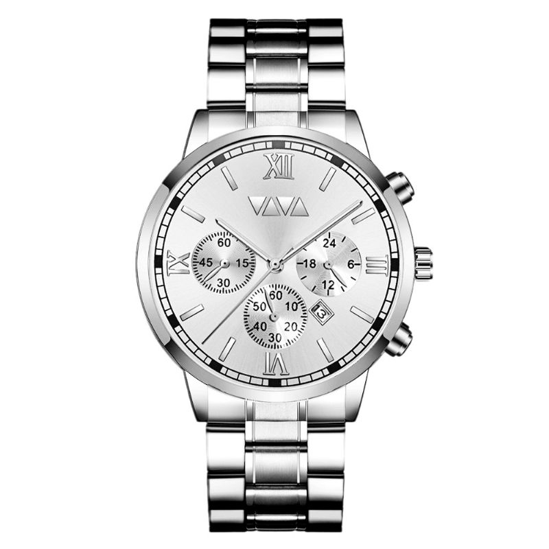 Va Va Voom Va-2142 Mode Hommes Montre Étanche Date Affichage Bracelet En Acier Inoxydable Montre À Quartz