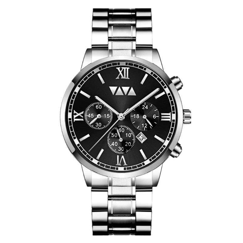 Va Va Voom Va-2142 Mode Hommes Montre Étanche Date Affichage Bracelet En Acier Inoxydable Montre À Quartz