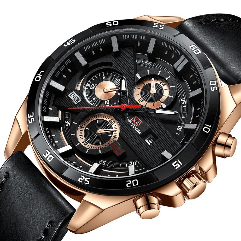 Va Va Voom Va-216 Mode Hommes Montre 3atm Étanche Date Affichage Bracelet En Cuir Montre À Quartz