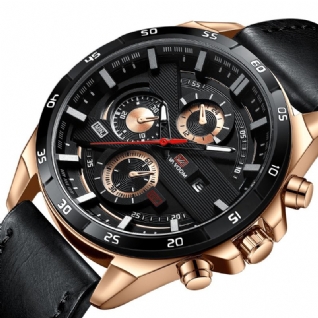 Va Va Voom Va-216 Mode Hommes Montre 3atm Étanche Date Affichage Bracelet En Cuir Montre À Quartz