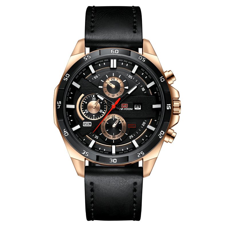 Va Va Voom Va-216 Mode Hommes Montre 3atm Étanche Date Affichage Bracelet En Cuir Montre À Quartz