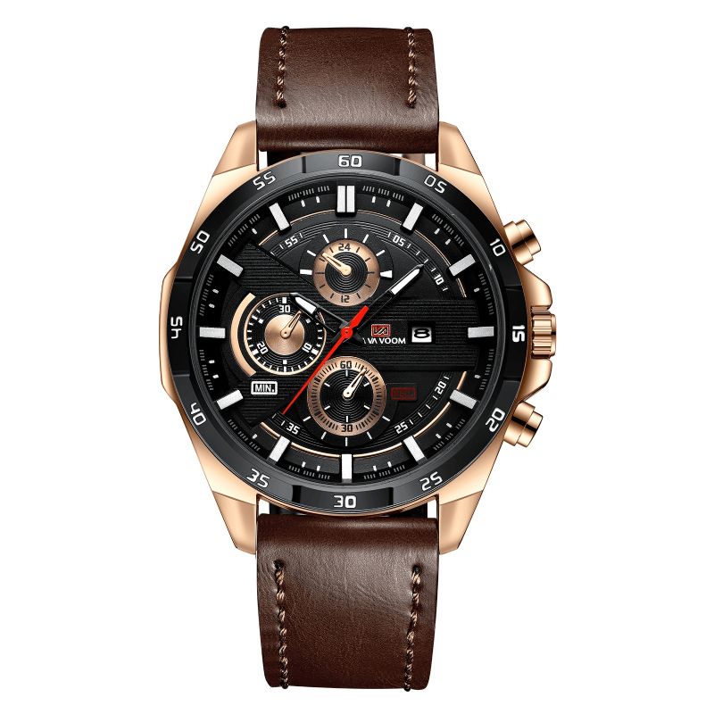 Va Va Voom Va-216 Mode Hommes Montre 3atm Étanche Date Affichage Bracelet En Cuir Montre À Quartz