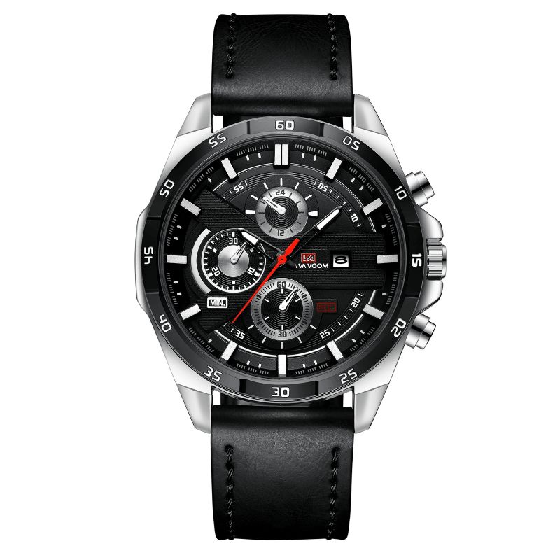 Va Va Voom Va-216 Mode Hommes Montre 3atm Étanche Date Affichage Bracelet En Cuir Montre À Quartz