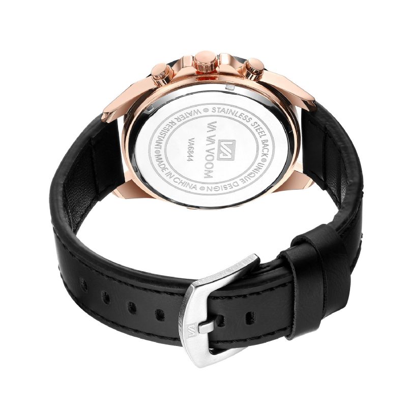 Va Va Voom Va-216 Mode Hommes Montre 3atm Étanche Date Affichage Bracelet En Cuir Montre À Quartz