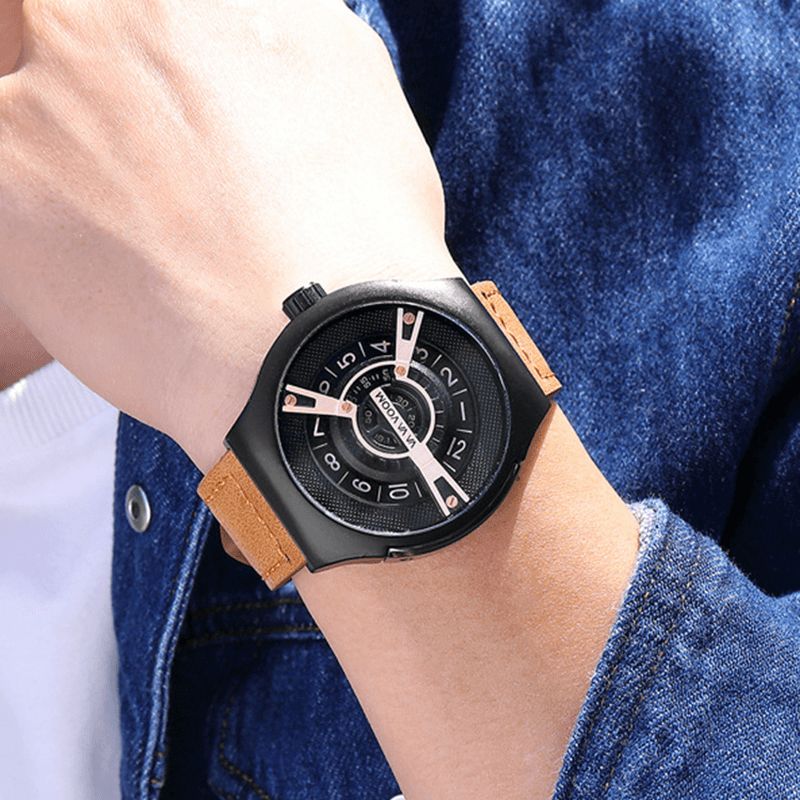 Vava Voom Mode Casual Bracelet En Cuir 3atm Étanche Hommes Montre À Quartz Montre-bracelet