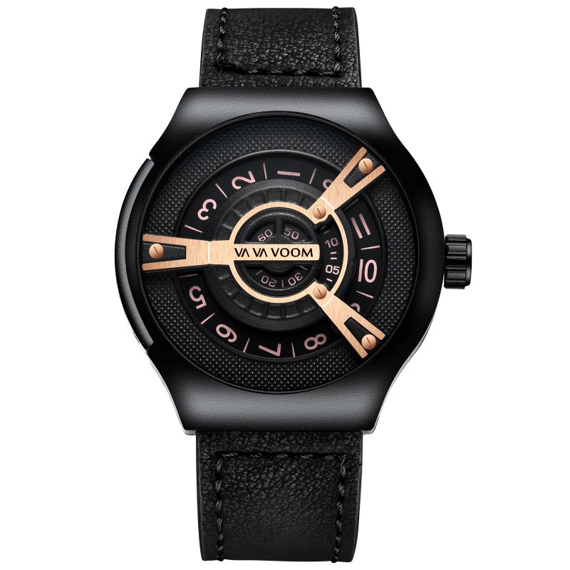 Vava Voom Mode Casual Bracelet En Cuir 3atm Étanche Hommes Montre À Quartz Montre-bracelet