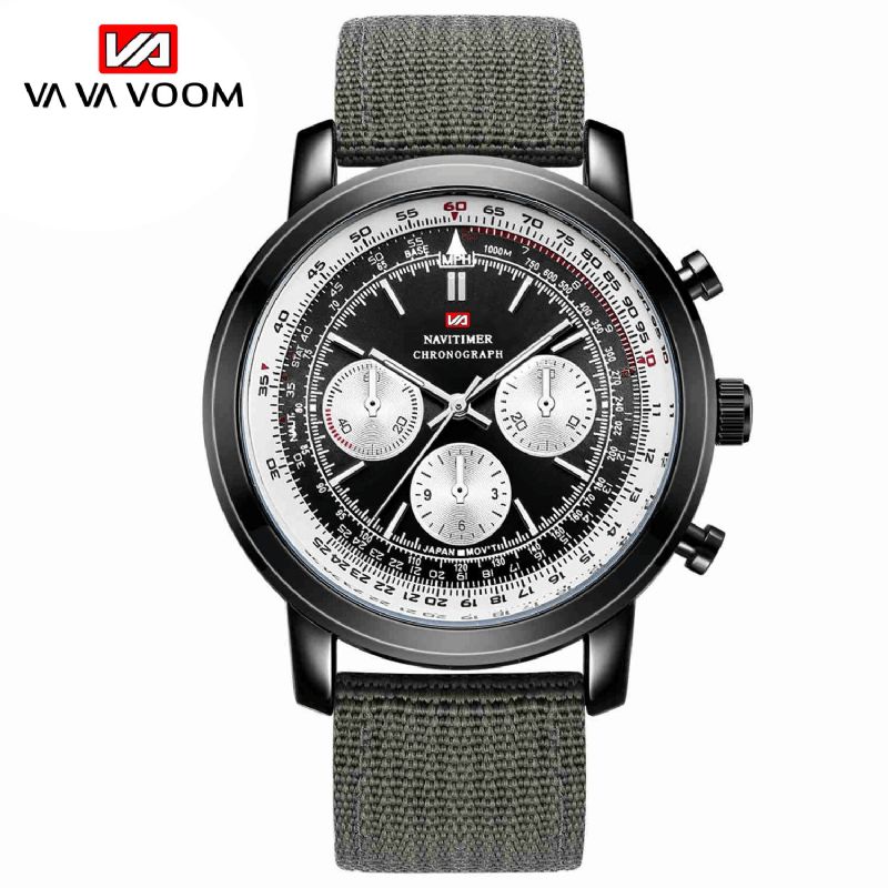 Vava Voom Va-207 Business Grand Cadran Bracelet En Cuir Véritable Chronographe Étanche Hommes Montre À Quartz