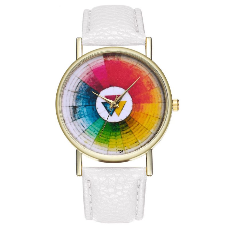 Vintage Color Wheel Color Board Montre À Quartz En Cuir De Style Classique Pour Femme